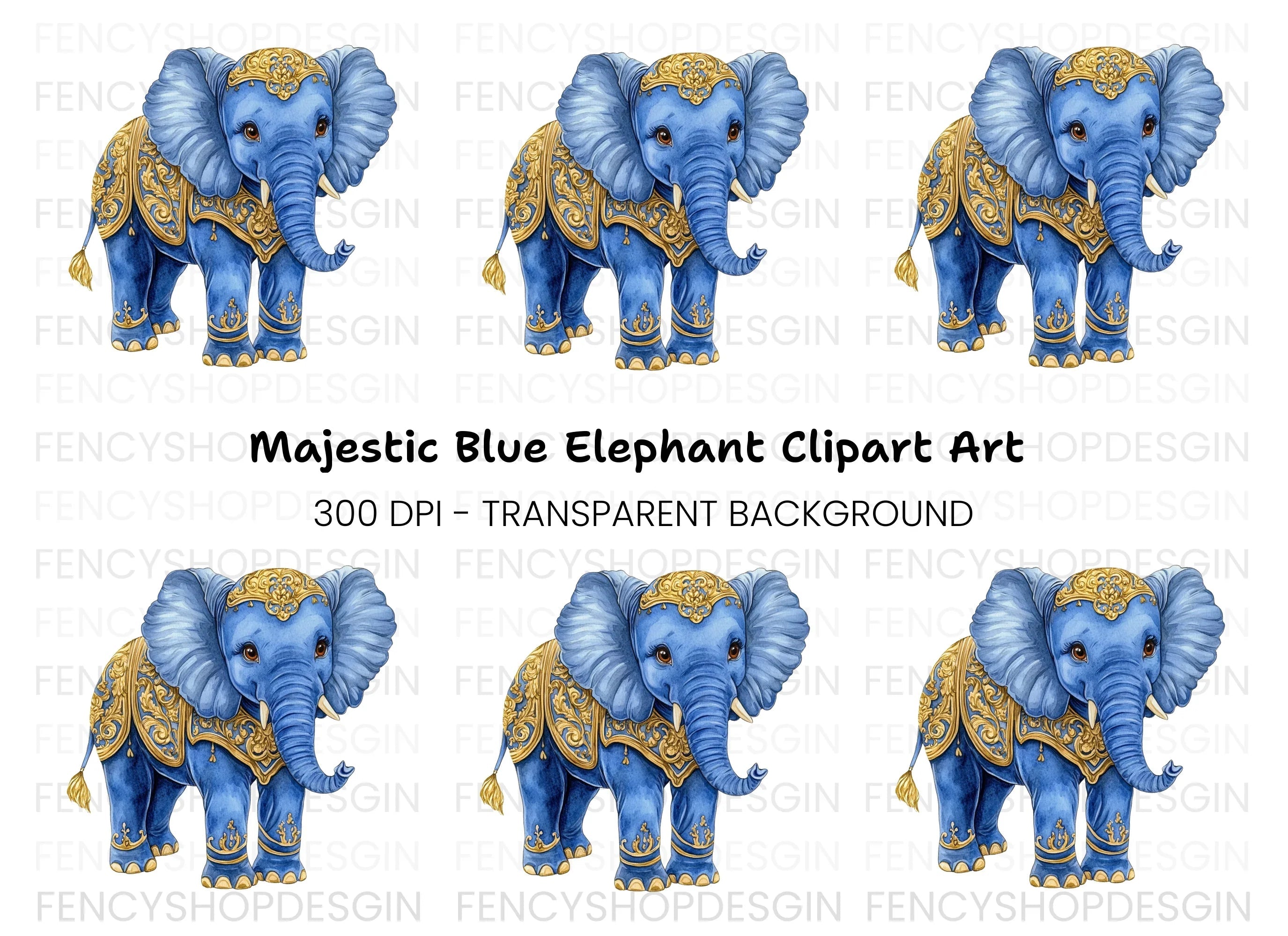 Cute Baby Blue Elephant Clipart Bundle