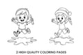 Boy Jumping in Puddle Coloring Books