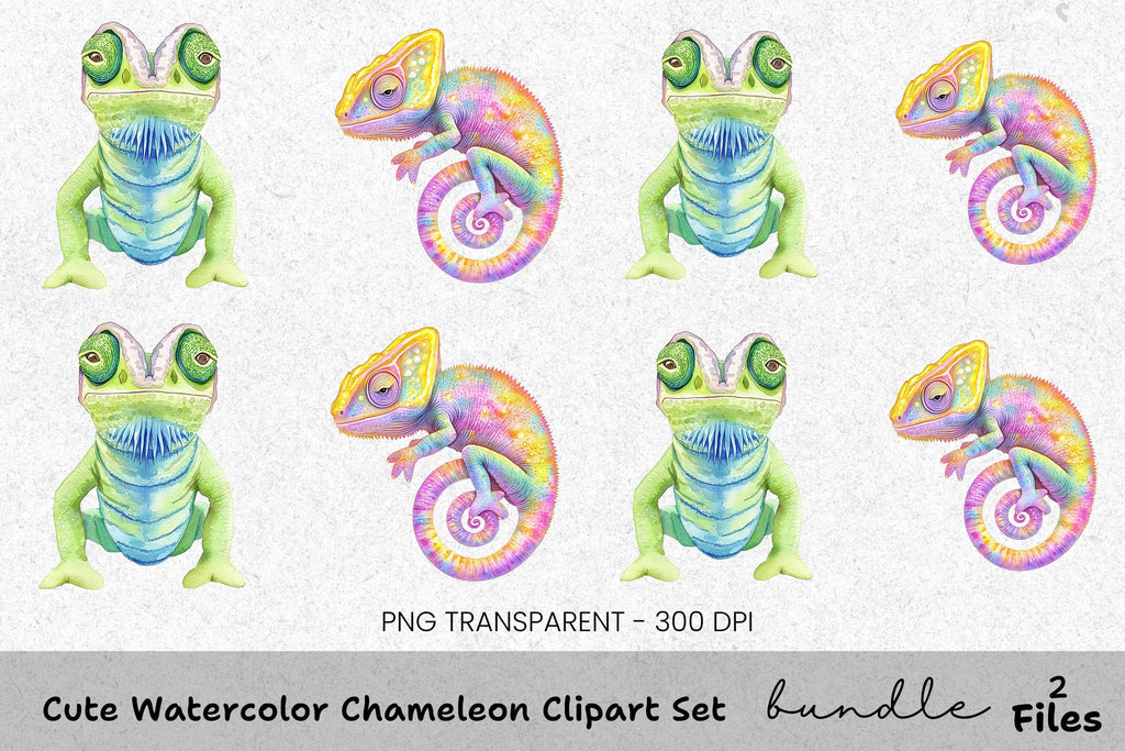 Cute Chameleon Clipart Bundle