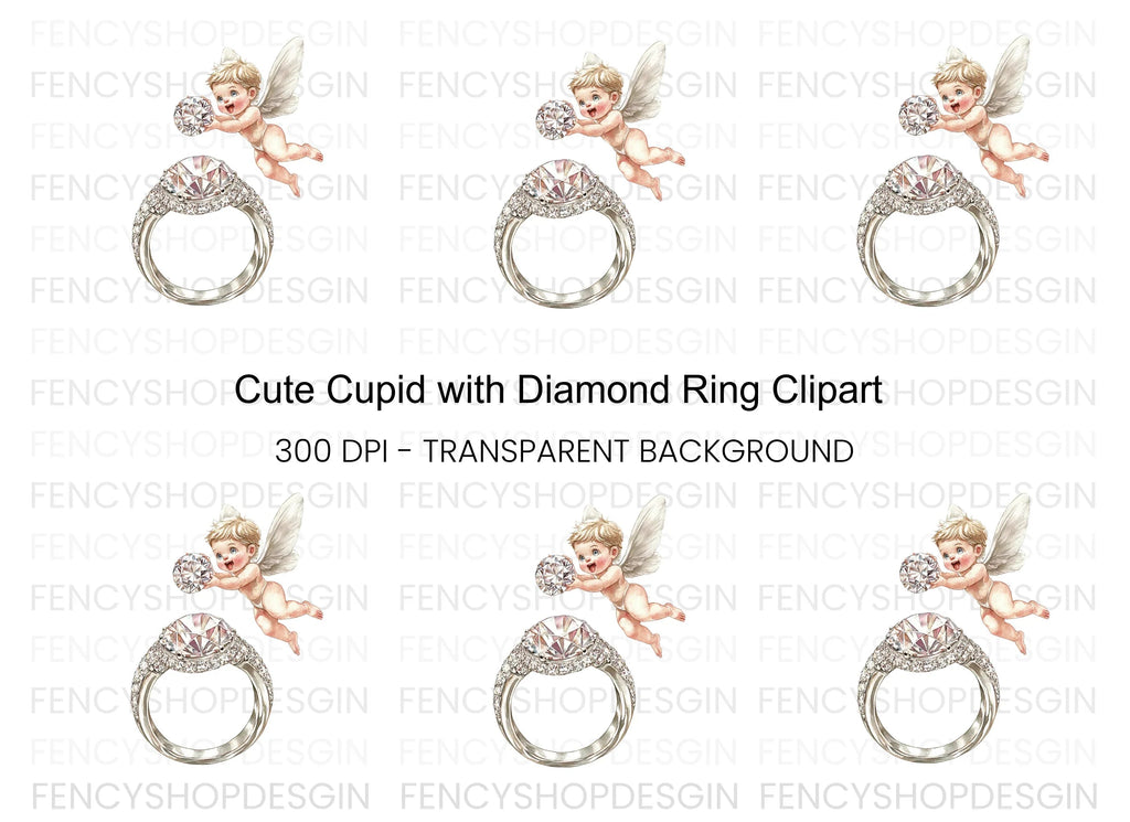 Diamond Ring and Cupid Clipart Bundle