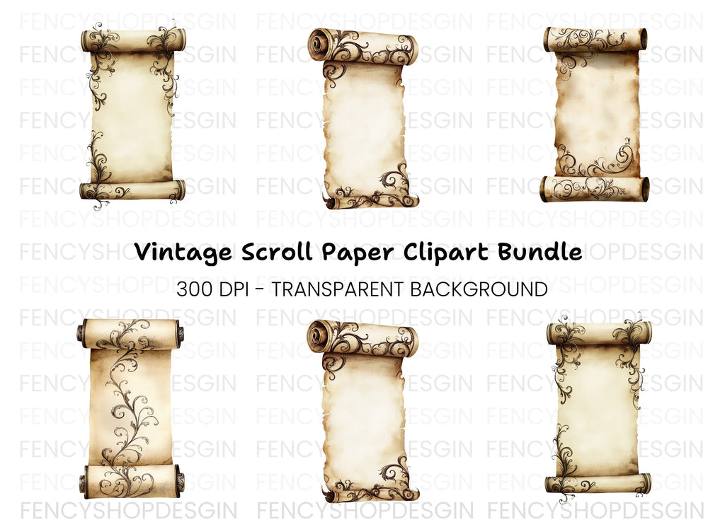 Ornate Floral Scroll Clipart Bundle