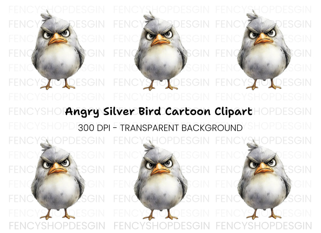Angry Grey Bird Cartoon Clipart Bundle