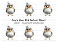 Angry Grey Bird Cartoon Clipart Bundle