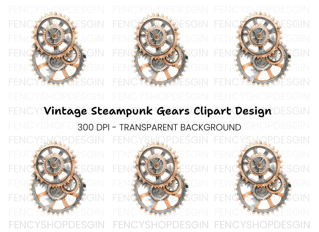 Rustic Interlocking Gears Clipart Bundle