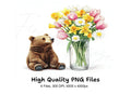 Cute Bears with Spring Flower Bouquets Clipart Bundle