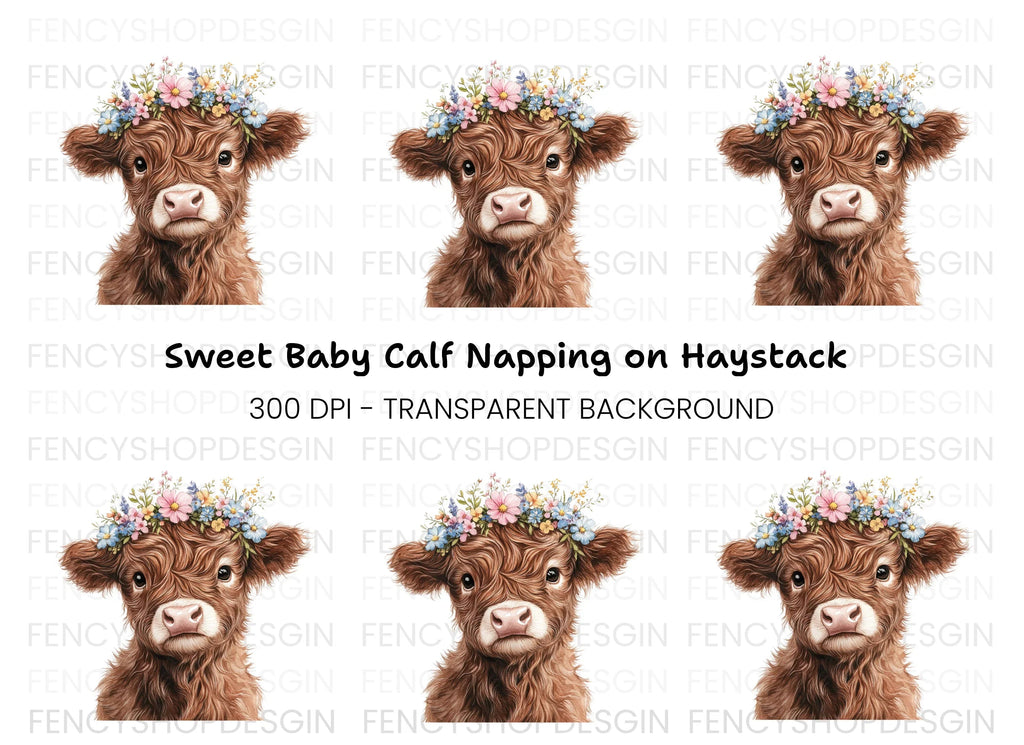 Cute Highland Cow Flower Crown Clipart Bundle