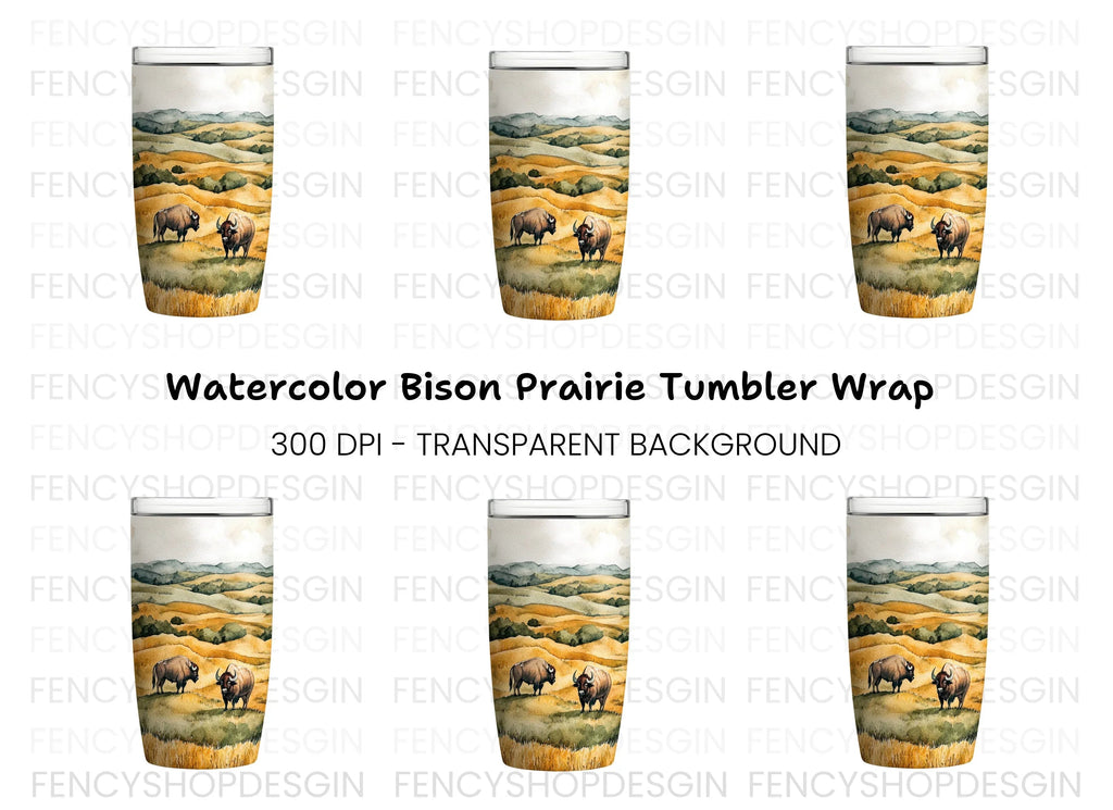 Bison in Prairie Tumbler Clipart Bundle