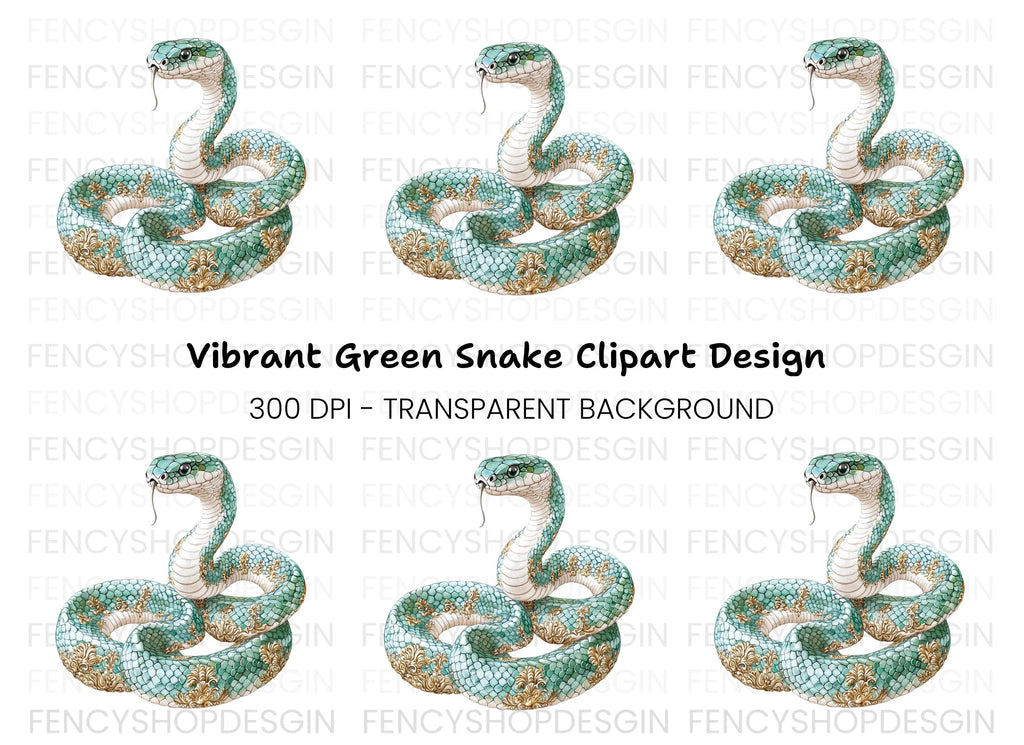 Elegant Teal Snake with Gold Ornaments Clipart Bundle