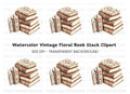 Stacked Books with Roses Clipart Bundle