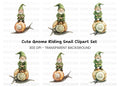Green Hat Gnomes Riding Snails Clipart Bundle