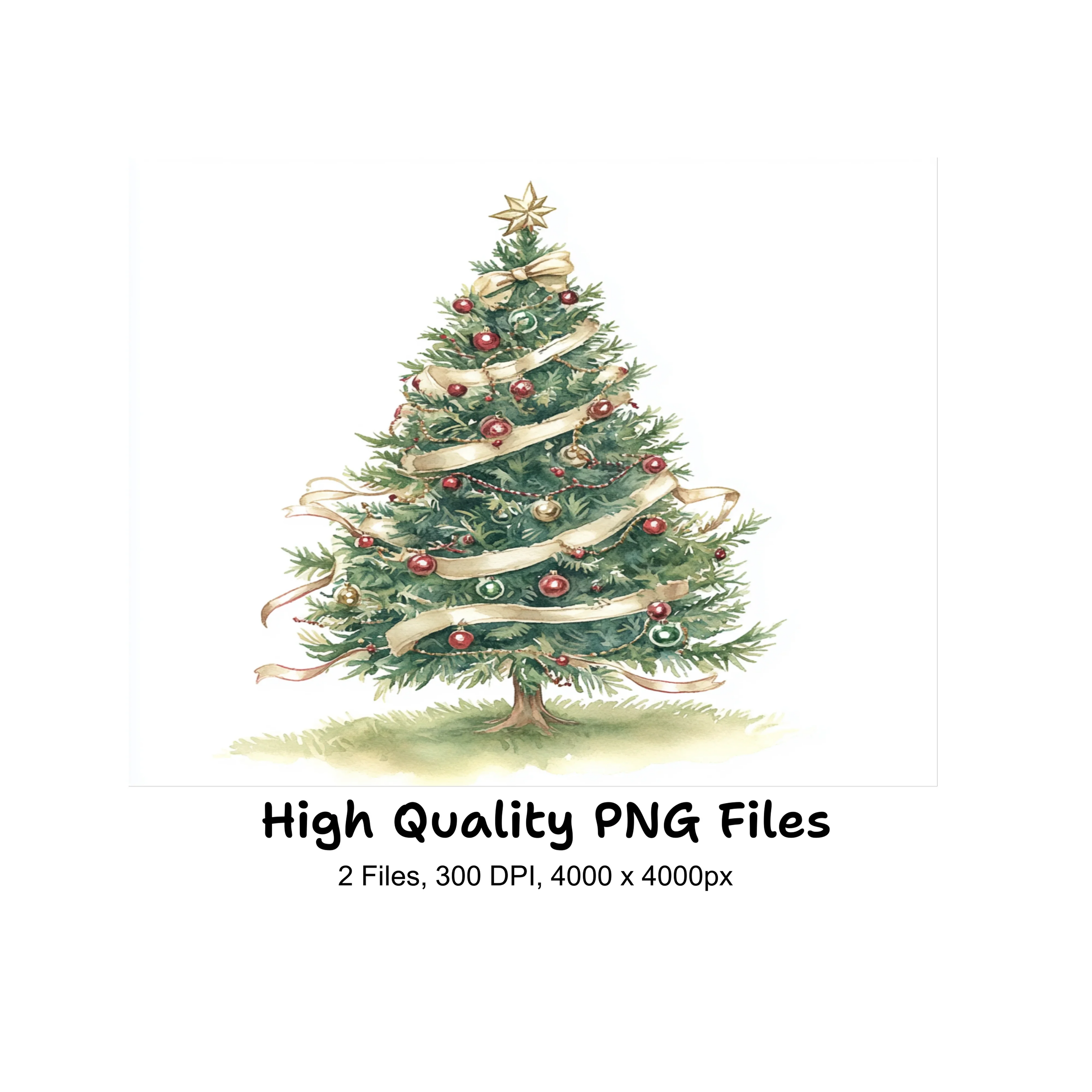 Festive Christmas Tree and Pink Leaves Clipart Bundle