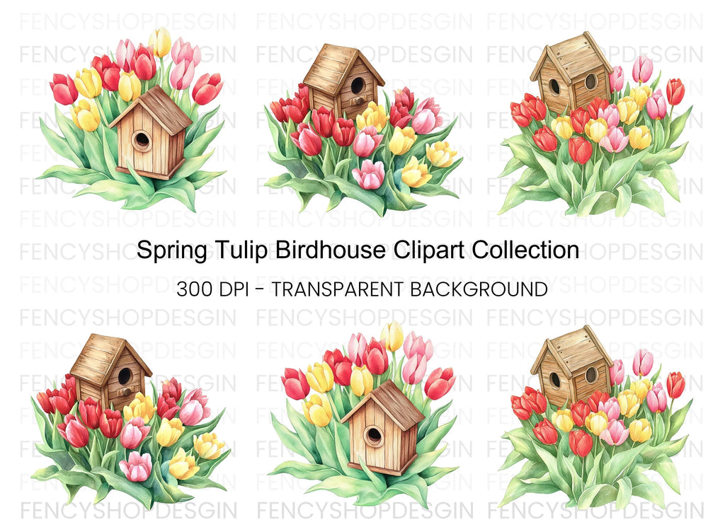 Birdhouse and Tulip Clipart Bundle