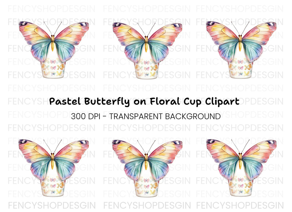 Rainbow Butterfly Floral Cup Clipart Bundle