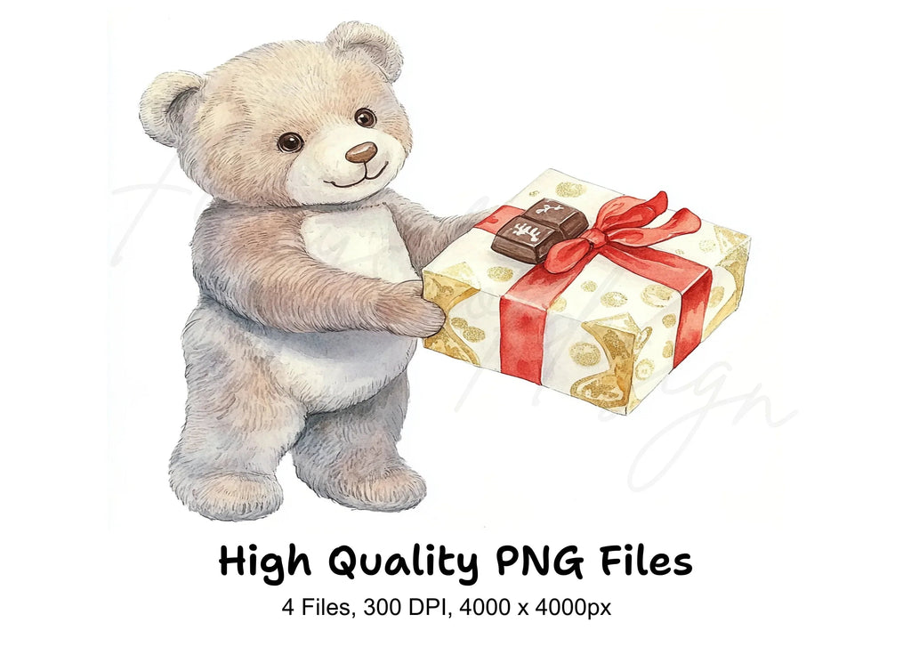 Cute Teddy Bear Holding Gift Clipart Bundle