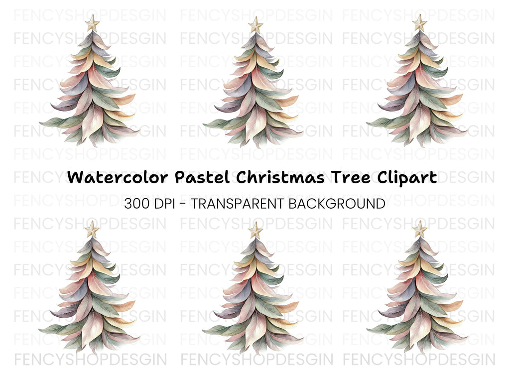 Pastel Feather Christmas Tree Clipart Bundle