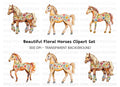 Floral Decorated Horses Clipart Bundle
