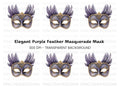 Elegant Purple Feathered Masquerade Mask Clipart Bundle