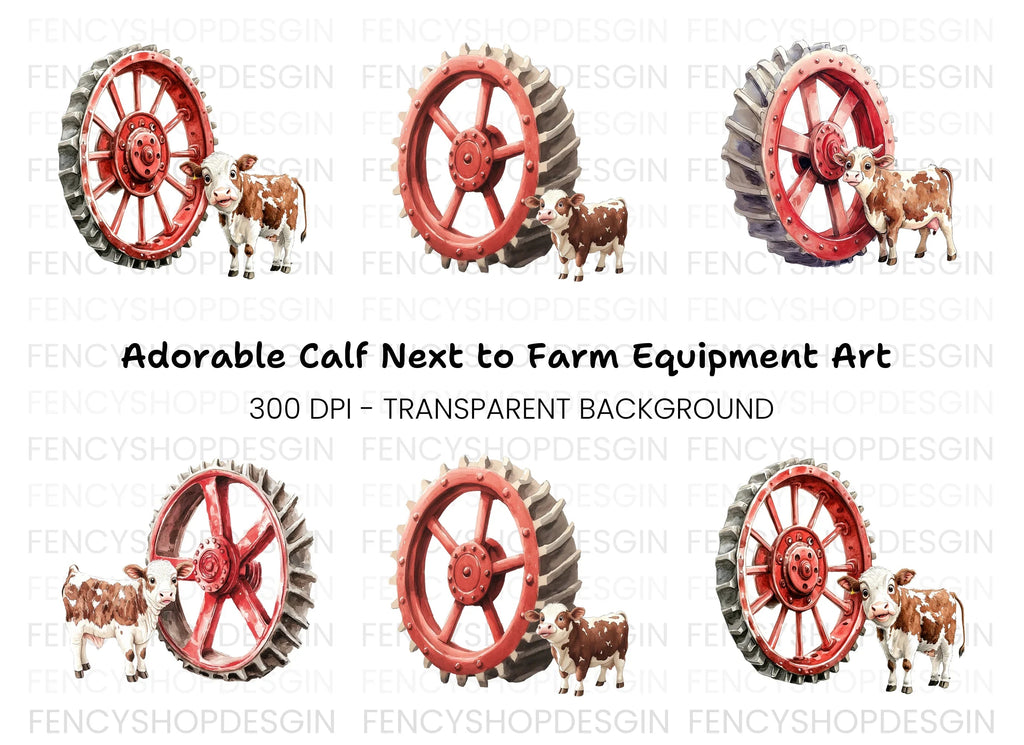 Calves with Farm Wheels Clipart Bundle