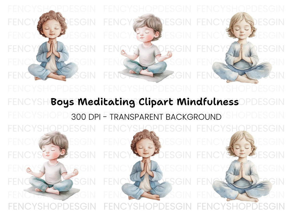 Children Meditating Clipart Bundle