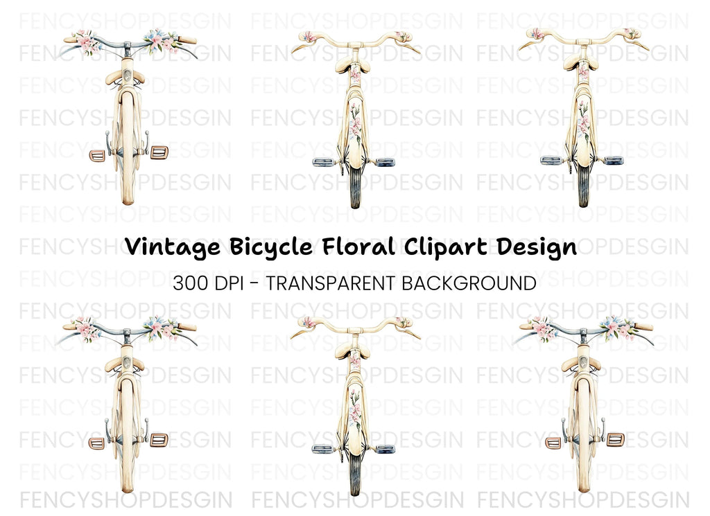 Vintage Bicycle with Flowers Clipart Bundle