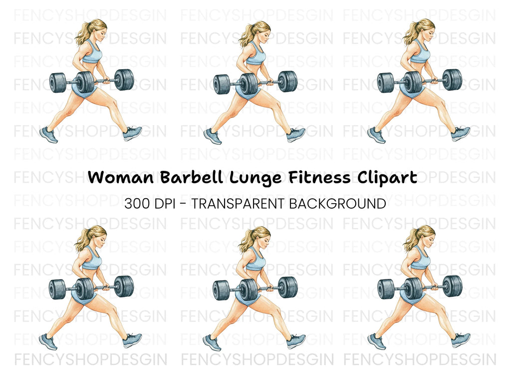 Strong Woman Lifting Barbell Clipart Bundle