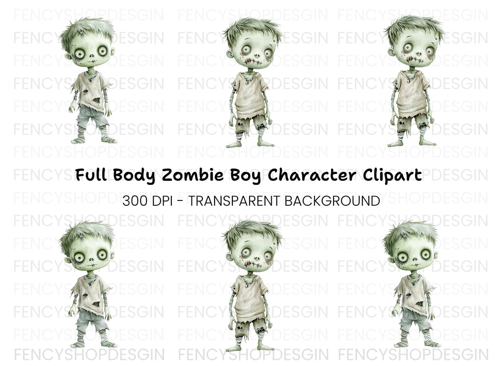 Cute Zombie Boy Clipart Bundle