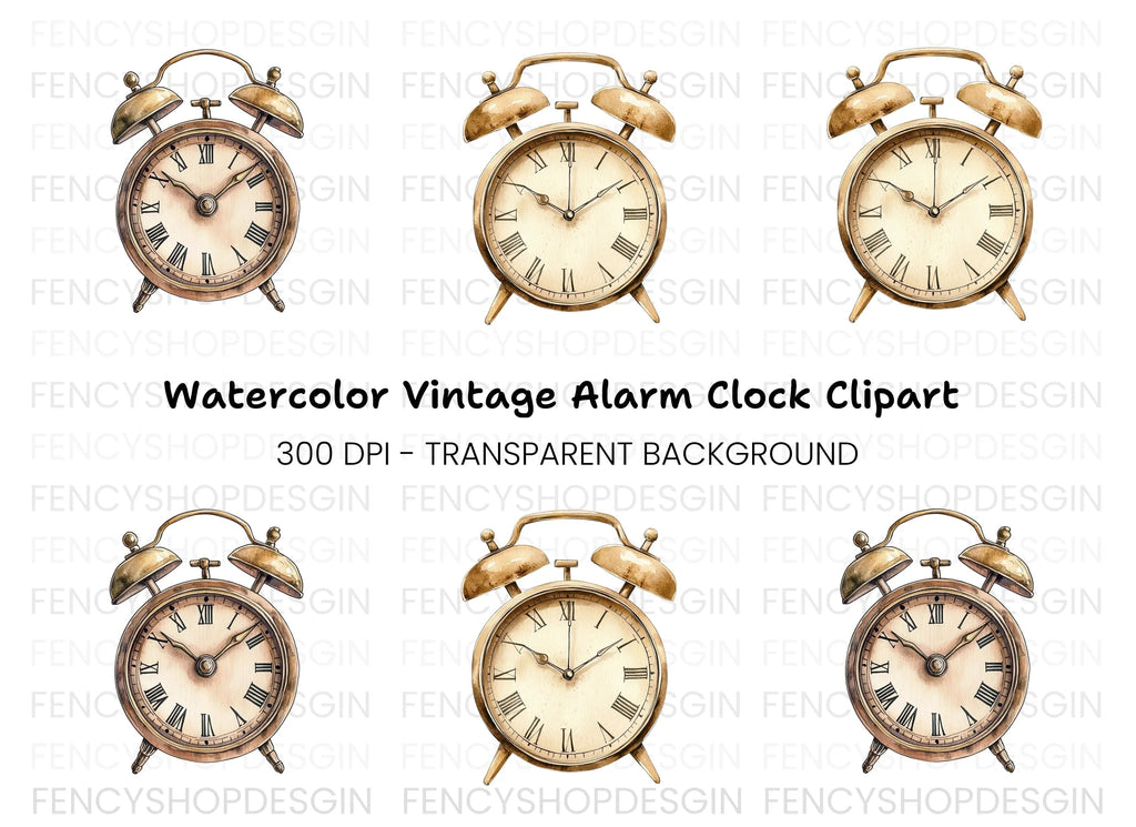 Vintage Alarm Clock Clipart Bundle