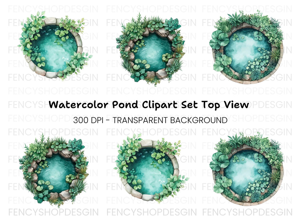 Top View Garden Pond Clipart Bundle