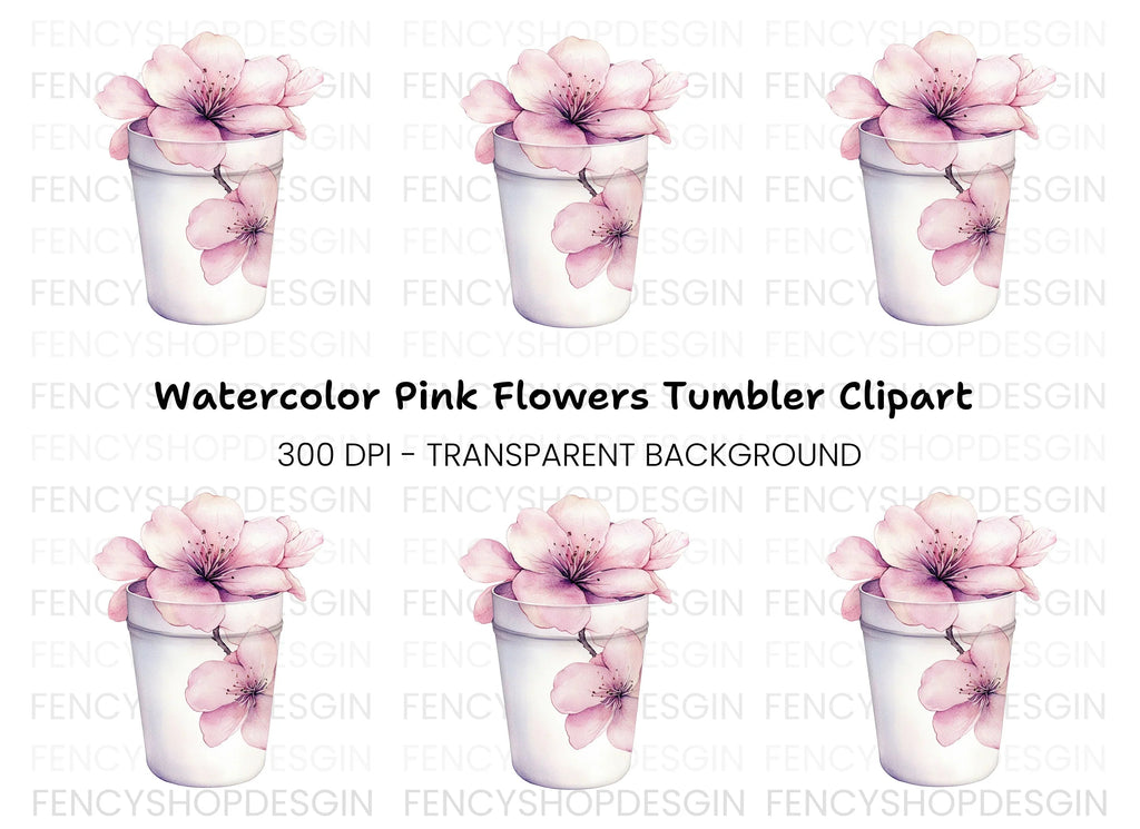 Pink Cherry Blossom in Cup Clipart Bundle