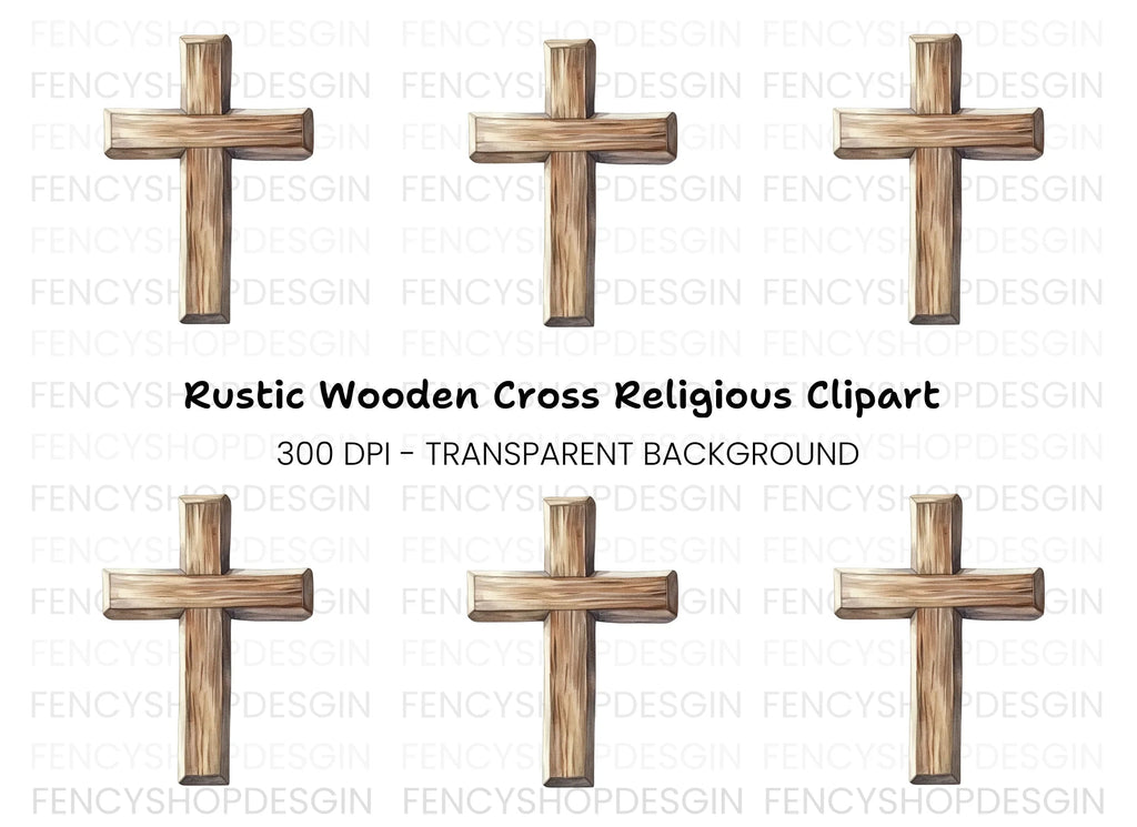 Rustic Wood Cross Illustration Clipart Bundle