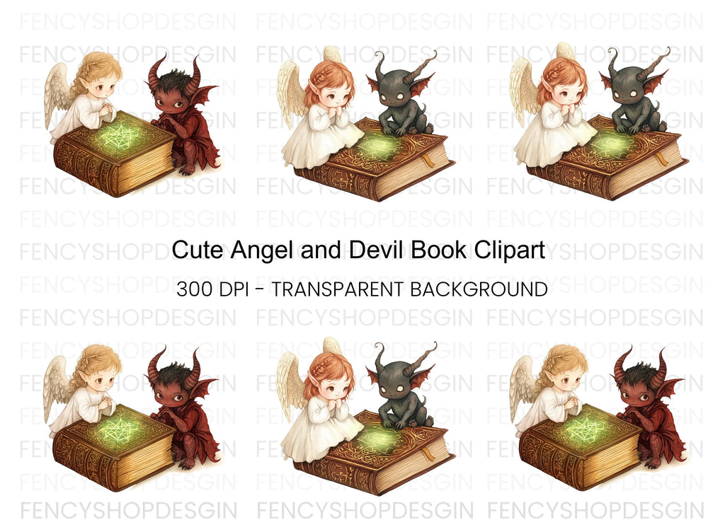 Angels and Devils Magic Books Clipart Bundle