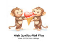 Cute Monkeys Sharing Heart Ice Cream Clipart Bundle