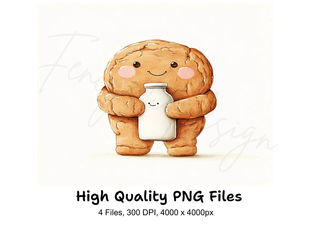 Cute Cookie and Milk Bottle Clipart Bundle