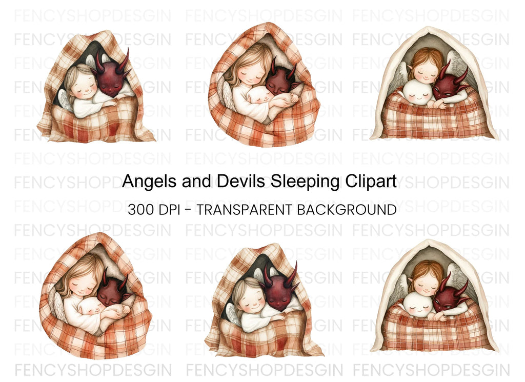 Angels and Devils Sleeping Clipart Bundle