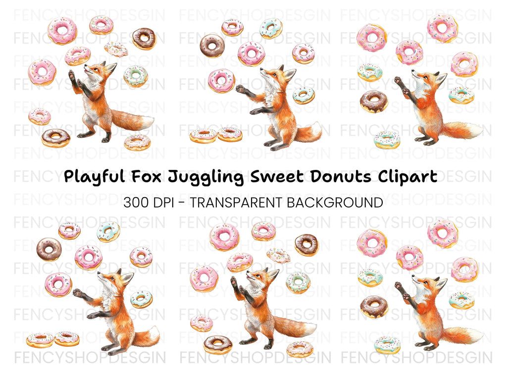 Playful Foxes and Donuts Clipart Bundle