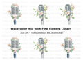 Vintage Microphones with Pink Flowers Clipart Bundle