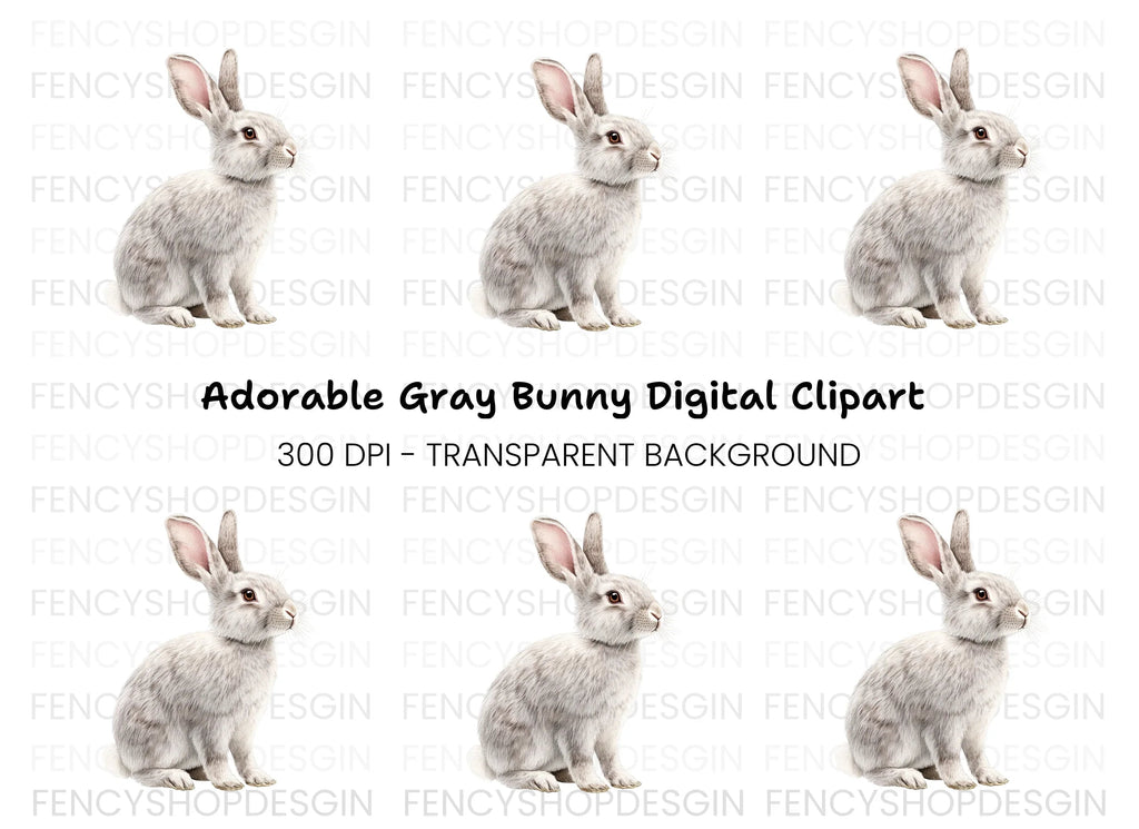 Adorable Grey Rabbit Clipart Bundle