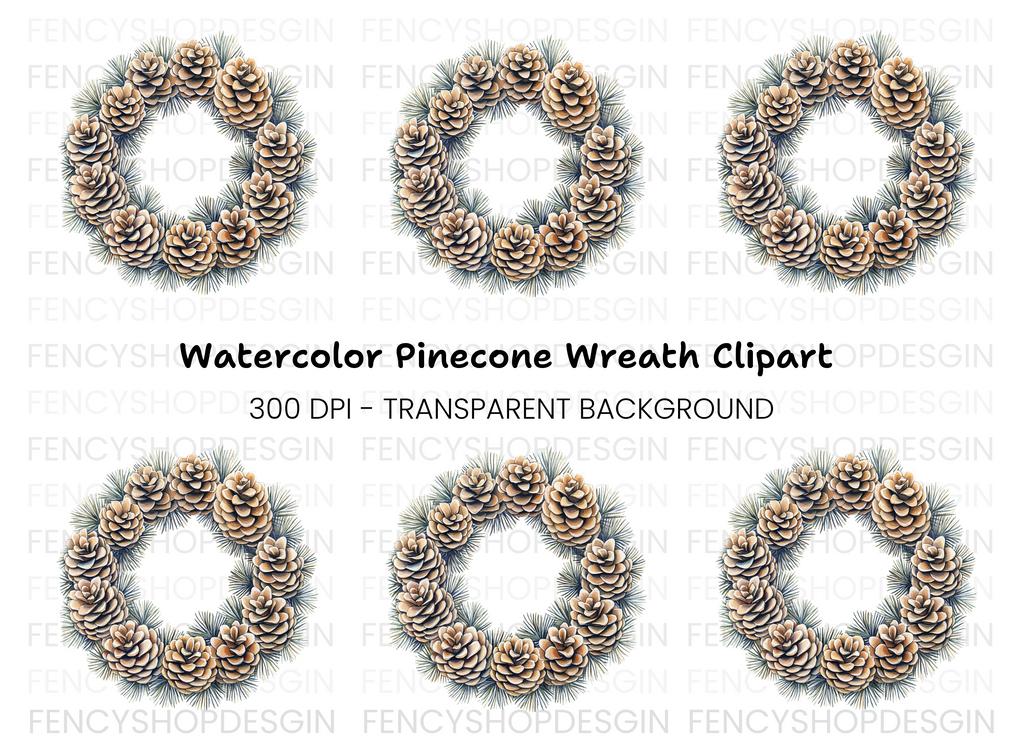 Pinecone Evergreen Wreath Clipart Bundle