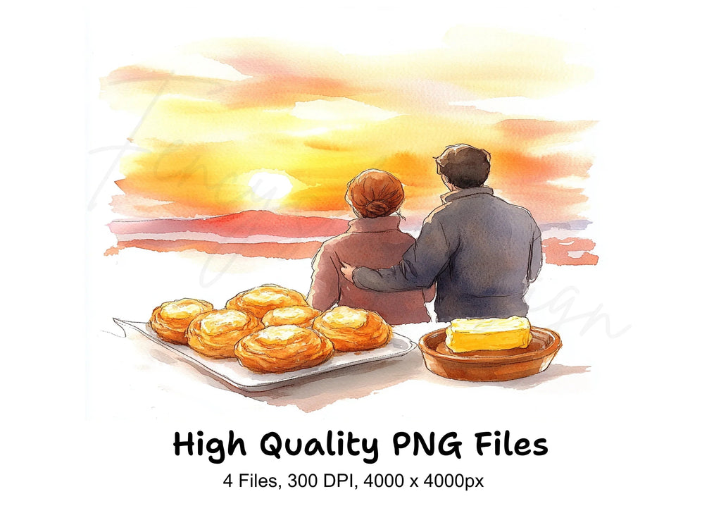Couple Watching Sunset with Pastries Clipart Bundle