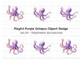 Cute Purple Octopus Waving Clipart Bundle