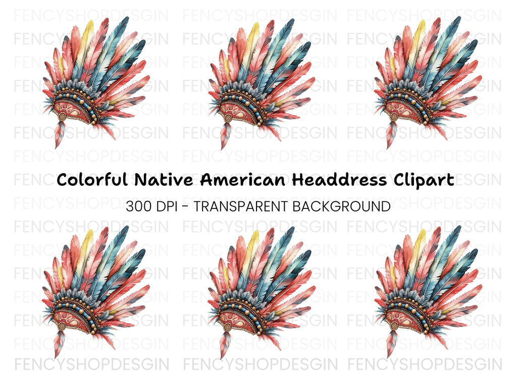 Colorful Native American Headdress Clipart Bundle