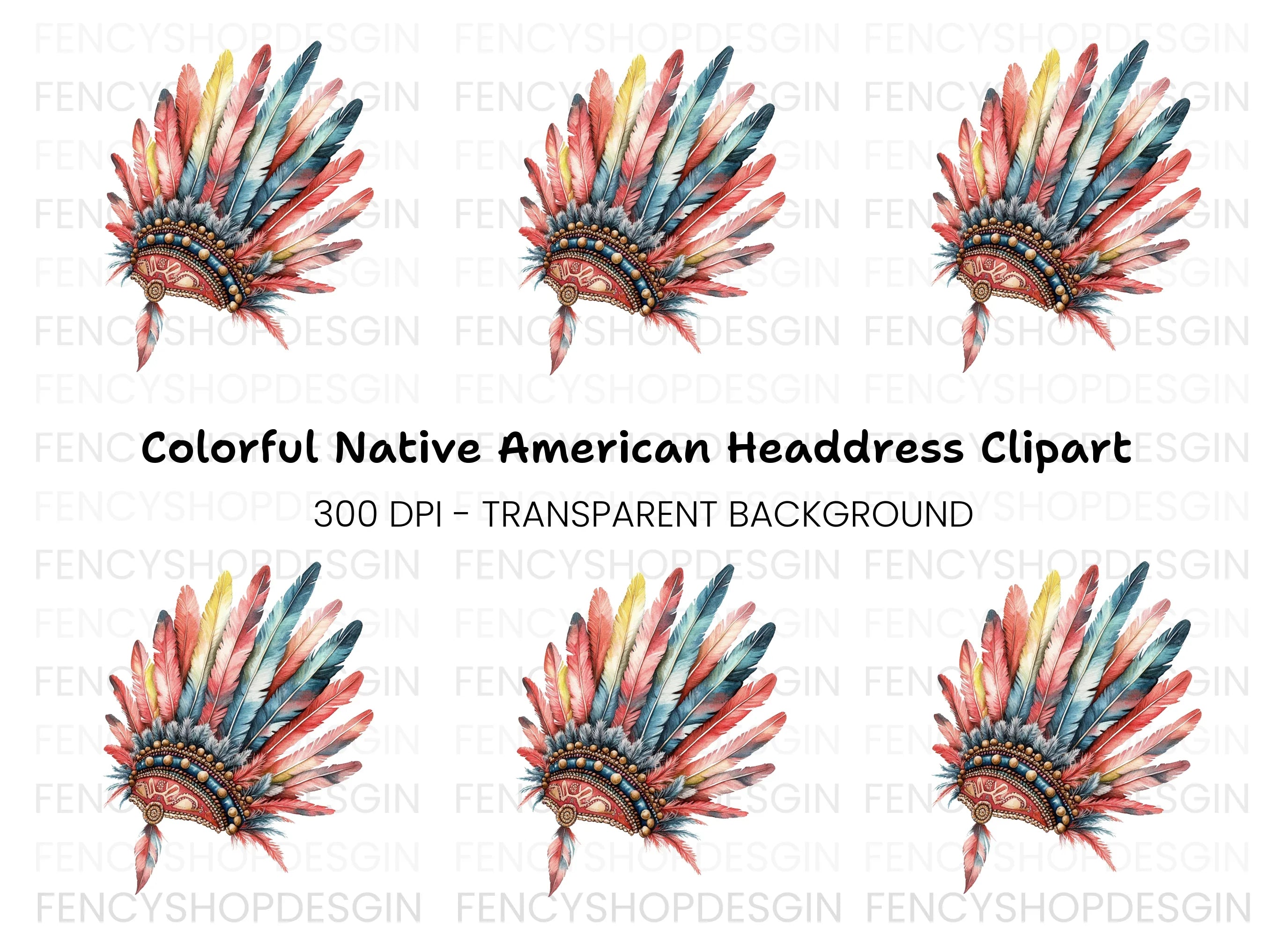Colorful Native American Headdress Clipart Bundle