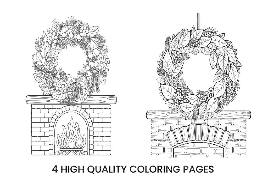 Christmas Fireplace Wreath Coloring Books