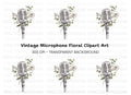 Retro Microphone with White Flowers Clipart Bundle