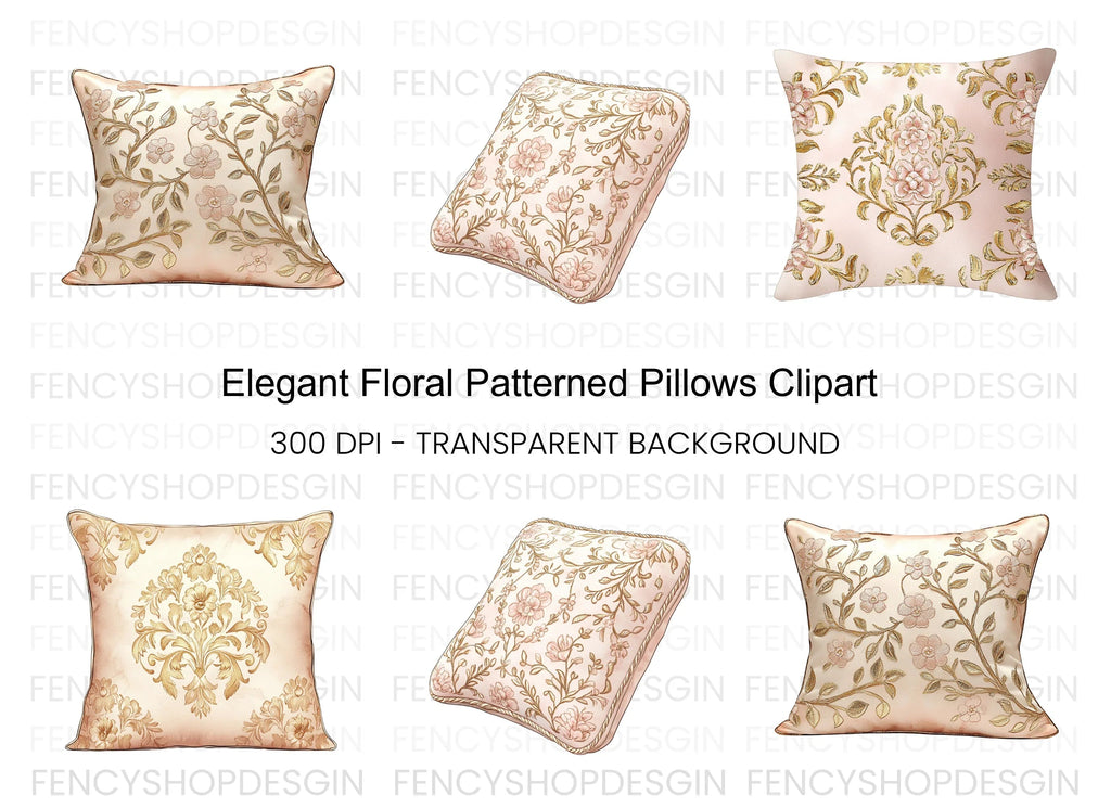Elegant Floral Pattern Pillow Clipart Bundle