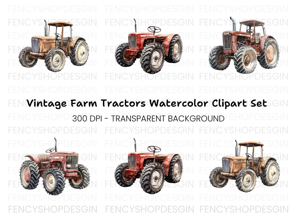 Vintage Farm Tractor Clipart Bundle