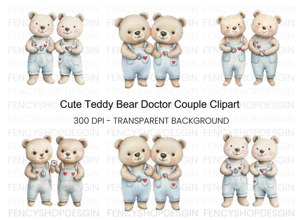 Cute Teddy Bear Twins Clipart Bundle