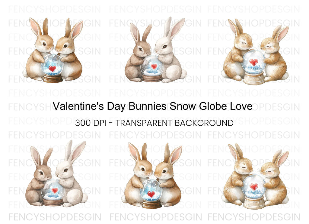 Valentine Bunny Snow Globe Clipart Bundle