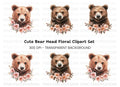 Cute Bear Faces with Floral Wreaths Clipart Bundle