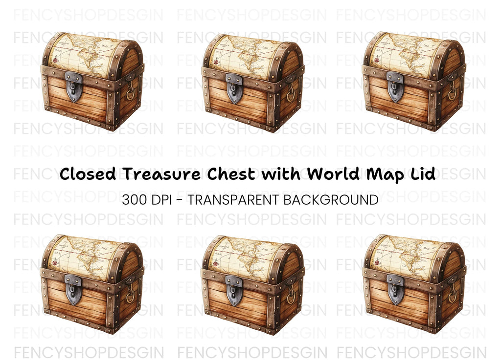 Vintage Treasure Chest and Map Clipart Bundle
